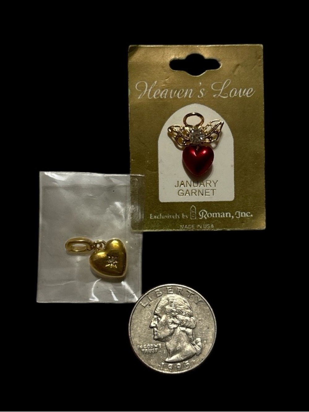 January Garnet Red Heart Pin & Heart Charm